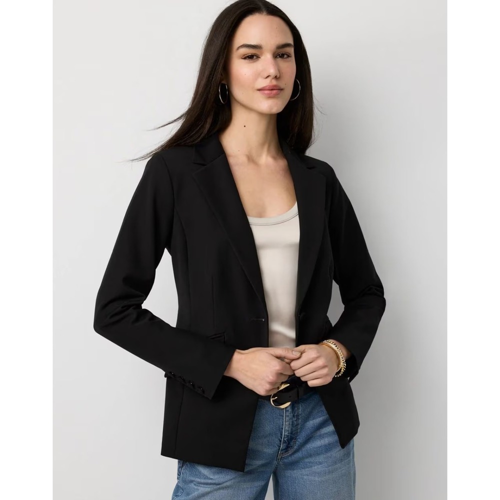 White House Black Market WHBM One Button Blazer Jacket Black 8 570377562 NEW